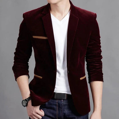 Men's Slim Fit Korean Style Blazer Autumn Winter Formal Suit Jacket Trendy Youth Business Casual Top