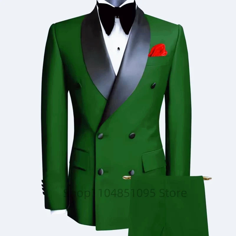 Costume de mariage homme élégant 2 pièces, coupe ajustée, revers châle, blazer croisé, pantalon, costumes de cérémonie pour homme d'affaires, tuxedos de marié