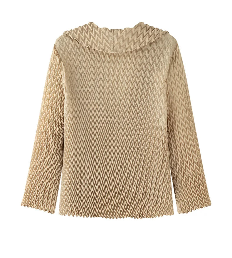 Pleats Original High-end Simple Solid Wave Pleated Small Suit Casual Versatile Long-sleeved Short Jacket Female Spring