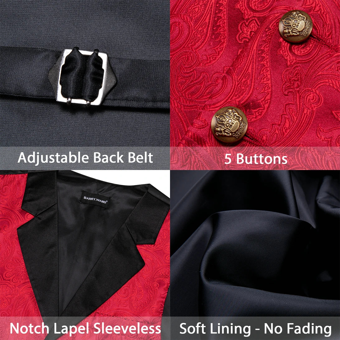 Men's Jacquard Paisley Vest Single Breasted Waistcoat with Bowtie — Formal Wedding & Party Suit Vest