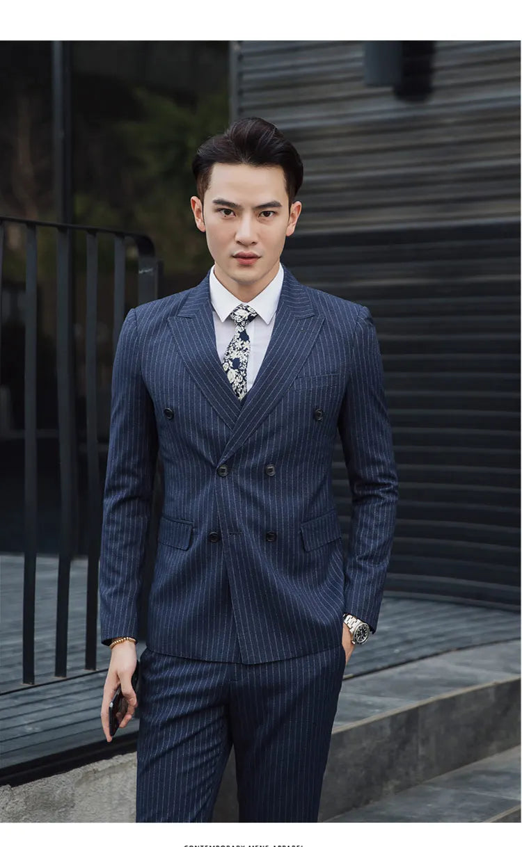 Men's Three-Piece Suit – Double Breasted Slim Fit Formal Suit for Men in Multiple Colors