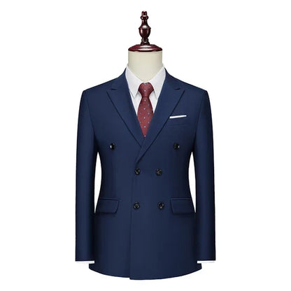 Men's Double Breasted Blazer – Formal Solid Color Suit Jacket for Weddings & Business