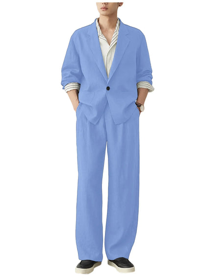 Men's Linen Blazer Suit Set Lightweight Breathable Casual Jacket Business Vacation Party Wedding Spring Summer Autumn Daily Wear