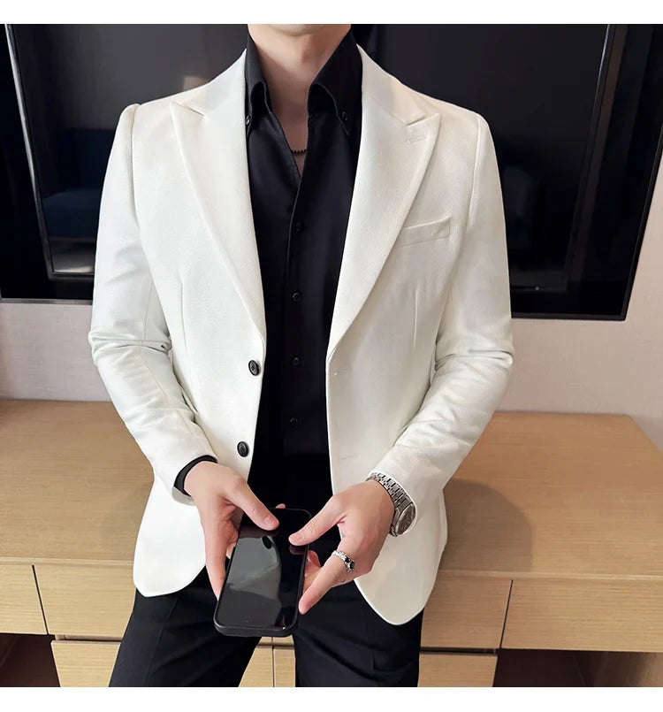 High-end Shiny Business Casual Suit Jacket Men British Style Slim Fit Office Work Men Blazers Wedding Groom Dress Coats 2025