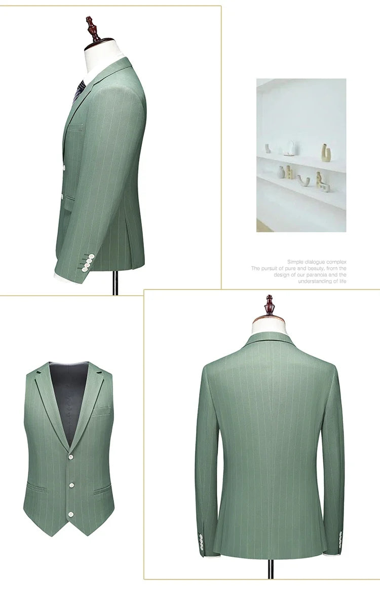 2024 Men's Casual Three-Piece Dress Suit Slim Fit Striped Wedding Outfit with Vest And Trousers High-Quality Fashionable