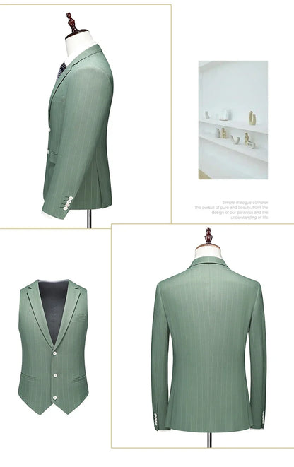 2024 Men's Casual Three-Piece Dress Suit Slim Fit Striped Wedding Outfit with Vest And Trousers High-Quality Fashionable