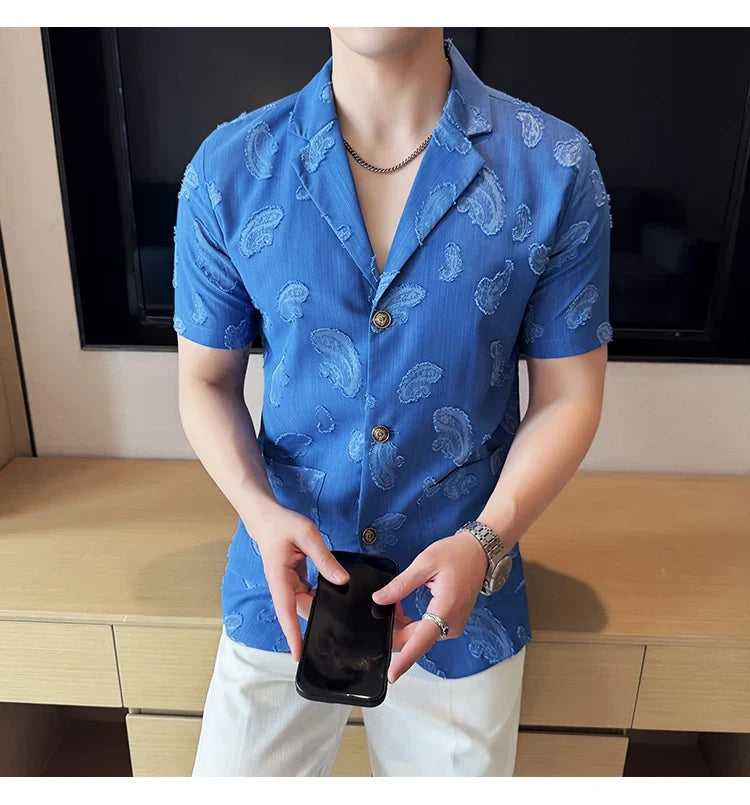 Summer Thin Ice Silk Without Lining Suit Coats 2025 New High-end Fashion Jacquard Casual Social Shirt Coat Men Clothing 4XL-M