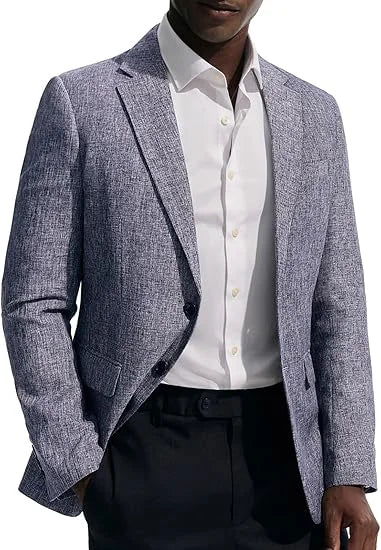 Men's Linen Blazer Slim Fit Notched Lapel 2-Button Sport Coat for Wedding, Business & Daily Wear