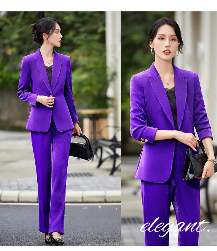 Office Ladies Formal Pant Suit 2 Piece Set Women Green Khaki Red Female Long Sleeve Business Work Wear Blazer Jacket And Trouser