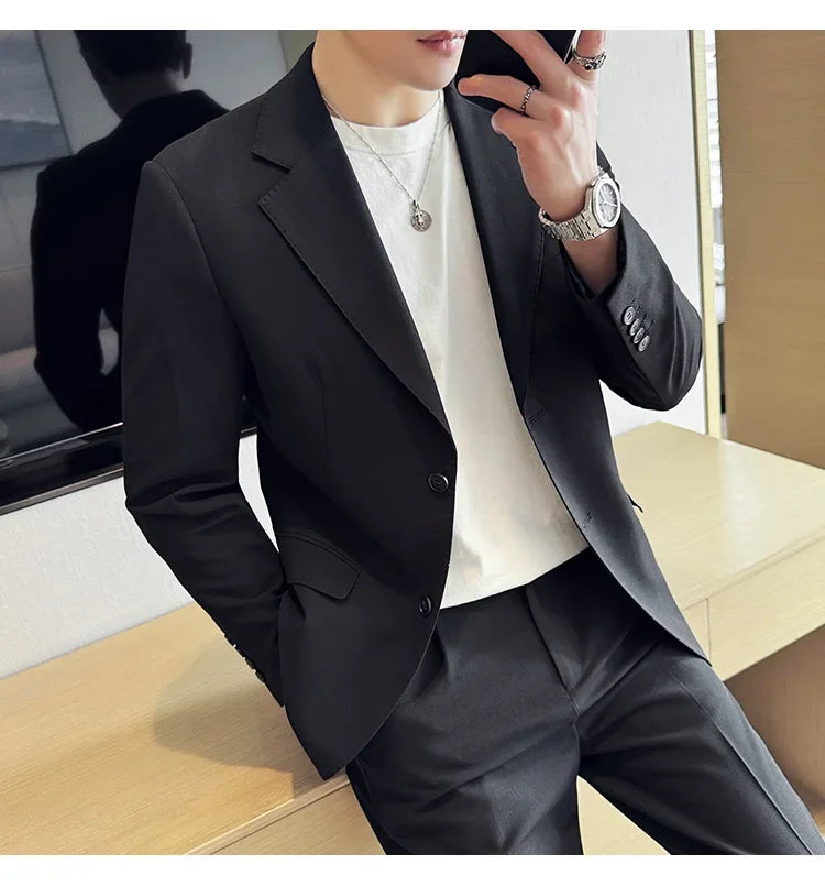 Tencel High Tech Fabric Men Spring Summer Thin Suits 2 Pieces (jacket+pants) Business Casual Office Wedding Groom Dress Suit