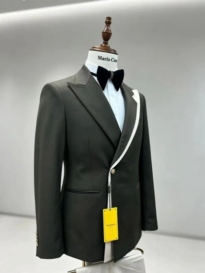 2027 New Men's Formal Suit Set 2 Pieces Jacket Pants Business Party Wear Classy Peak Lapel Man Slim Fit Tuxedo Wedding Wear