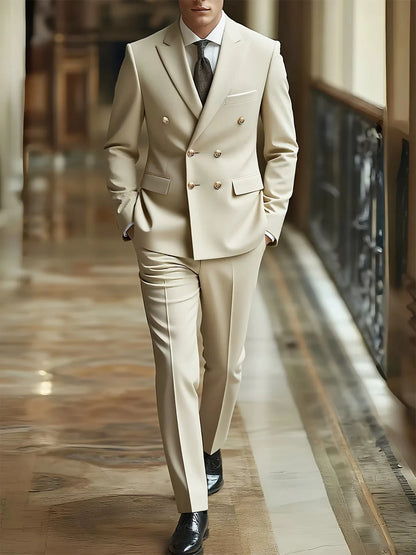 Men's Double Breasted 2-Piece Suit Set – Formal Jacket & Trousers for Weddings & Parties