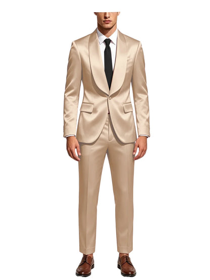Men's Satin Suit 2-Piece Slim Fit Shawl Lapel Tuxedo for Wedding & Formal Events