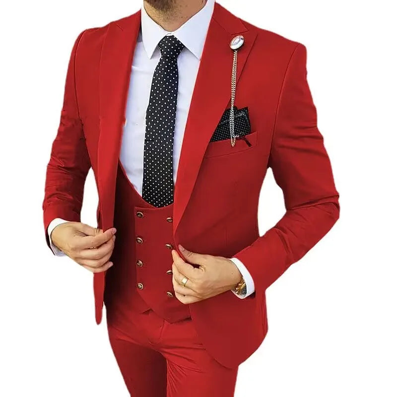 Slim Fit Peaked Lapel Mens Suits Green Business Wedding Tuxedo Fashion Groom Outfit Blazer with Vest And Pants for Prom Party