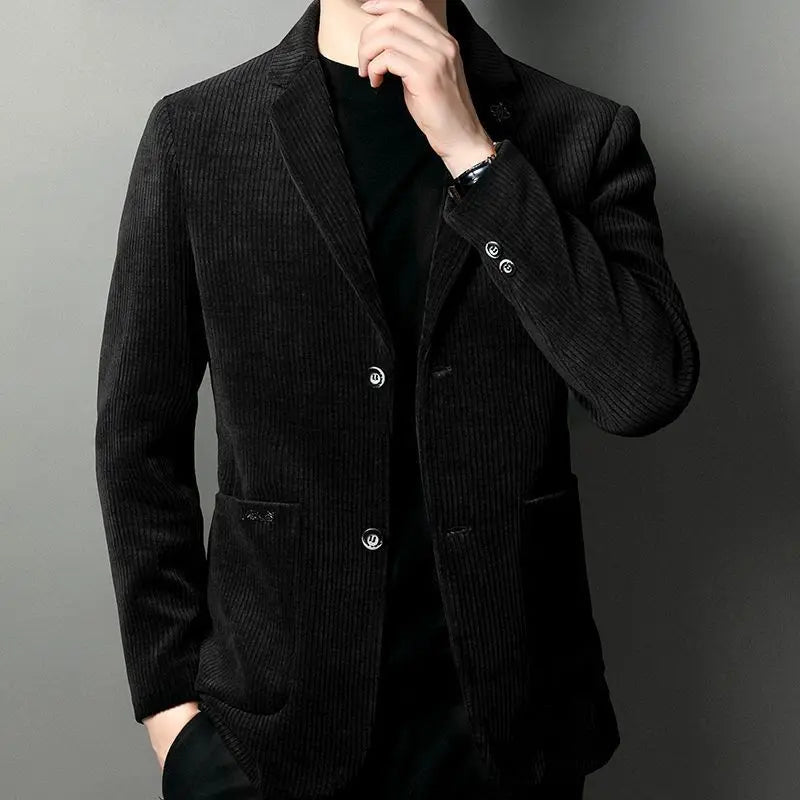 Men's High-Quality Corduroy Coat Autumn Winter Thick Velvet Casual Suit Jacket Handsome Ruffian Business Top Trend