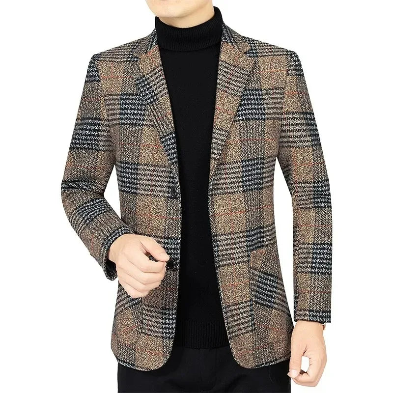 Man Suit Jacket Vintage Striped Single-breasted Non-ironing Male Blazer Casual Long Sleeve Breathable Casual Men Outerwear