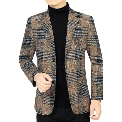 Man Suit Jacket Vintage Striped Single-breasted Non-ironing Male Blazer Casual Long Sleeve Breathable Casual Men Outerwear