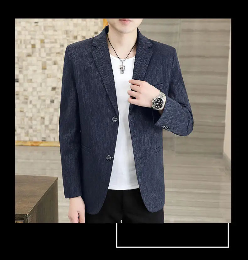 Blazer Men's Business Gentleman Korean Wedding Fashion Trend, Slim Fit, Breathable, Striped, Versatile, High-end Casual Blazer