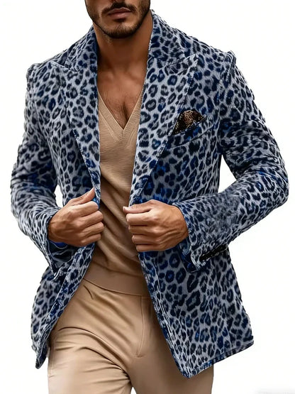 Men's Leopard Print Blazer Single Breasted Slim Fit Notch Lapel Tuxedo Jacket for Party and Prom