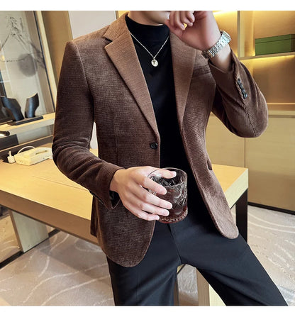 2025 Autumn Winter Velvet Suit Jacket Men Casual Business Blazers Wedding Groom Social Banquet Party Formal Blazer Men Clothing