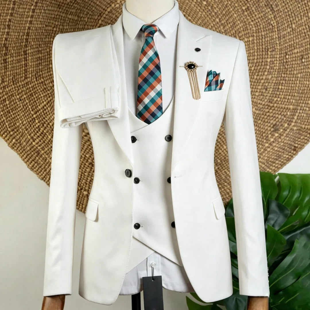 Men Suit Brown 3 Piece Solid With Lapel For Wedding Groom Birthday Banquet Party Prom Business Office Work Jacket Vest Pants