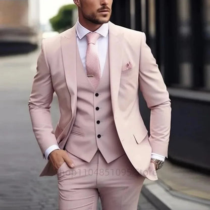 Classic Wedding Solid 3-Piece Smoking Ternos Fino Adjusted Male Formal Business Suits for Groomsmen And Festive Occasions