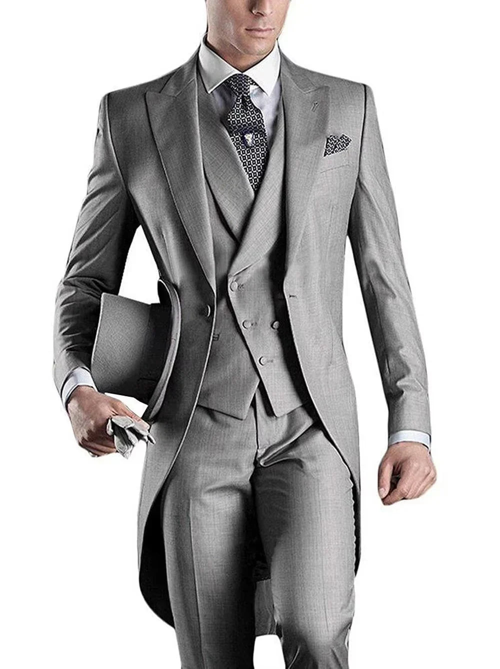 3 Pièces Blazer+Gilet+Pantalon Coupe Slim Style Britannique Revers Pointu Col V Smoking Mode Costumes de Mariage pour Hommes