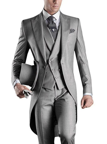 3 Pièces Blazer+Gilet+Pantalon Coupe Slim Style Britannique Revers Pointu Col V Smoking Mode Costumes de Mariage pour Hommes