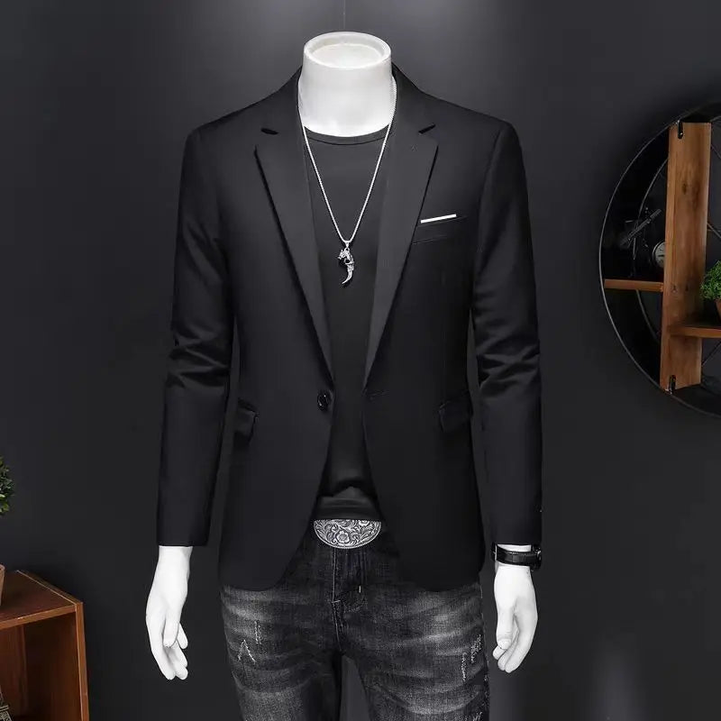 Men's Blazer Single Button Smart Casual Jacket — White & Black