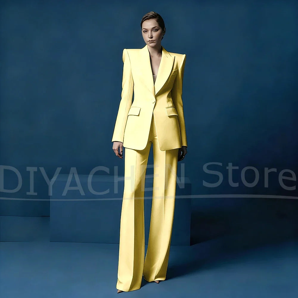 Women's Blazer and Wide-Leg Pants Suit Set Slim Fit One Button Jacket with Peak Lapel Elegant Formal Outfits for Office Party