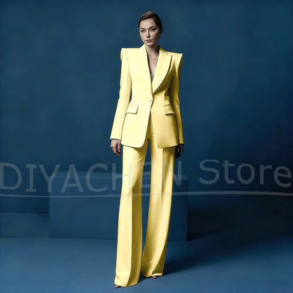 Women's Blazer and Wide-Leg Pants Suit Set Slim Fit One Button Jacket with Peak Lapel Elegant Formal Outfits for Office Party