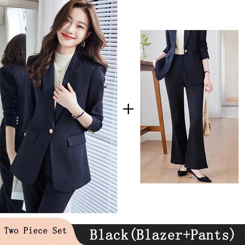 Pink Blue Black Women Pant Suit High Quality 2 Piece Set Office Ladies OL Girl Formal Jacket Blazer And Trousers For Work Wear