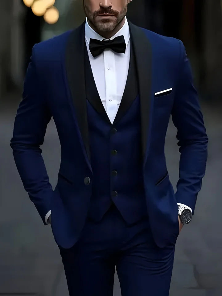 White Slit Mens Suits 3 Piece Black Shawl Lapel Casual Groom Tuxedos for Wedding Groomsmen Suits Men 2025 (Blazer+Vest+Pant)