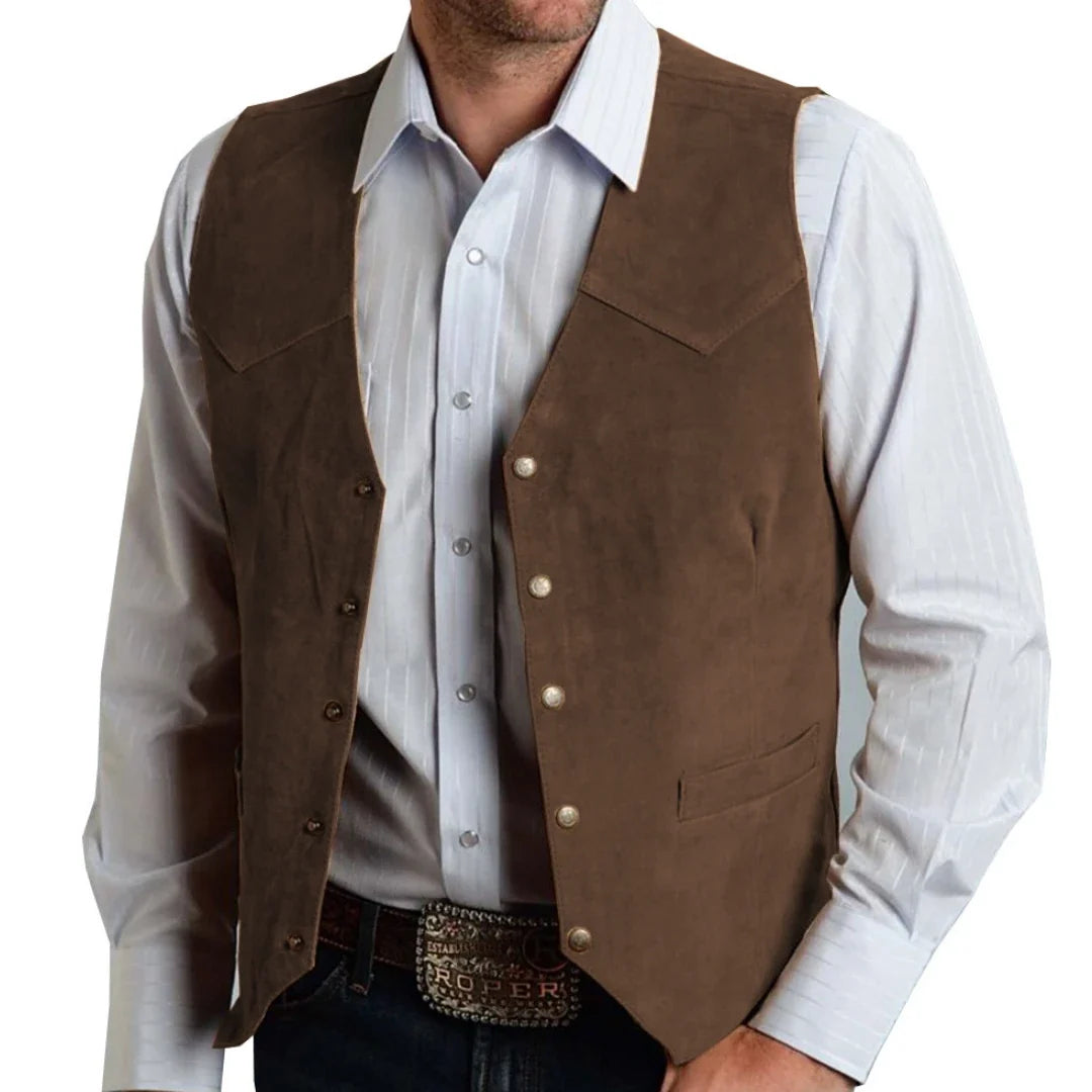 Men's Vest Slim Fit Suede Leather Waistcoat for Business and Banquet