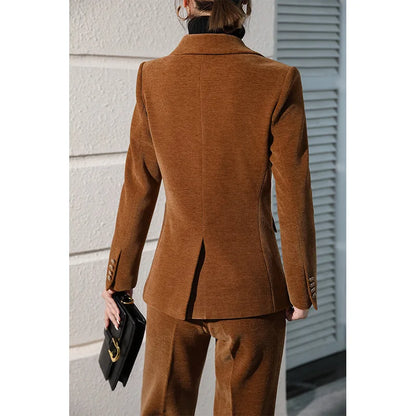 High Quality Fabric Corduroy Formal Women Business Suits OL Styles Professional Pantsuits Office Work Wear Autumn Winter Blazers
