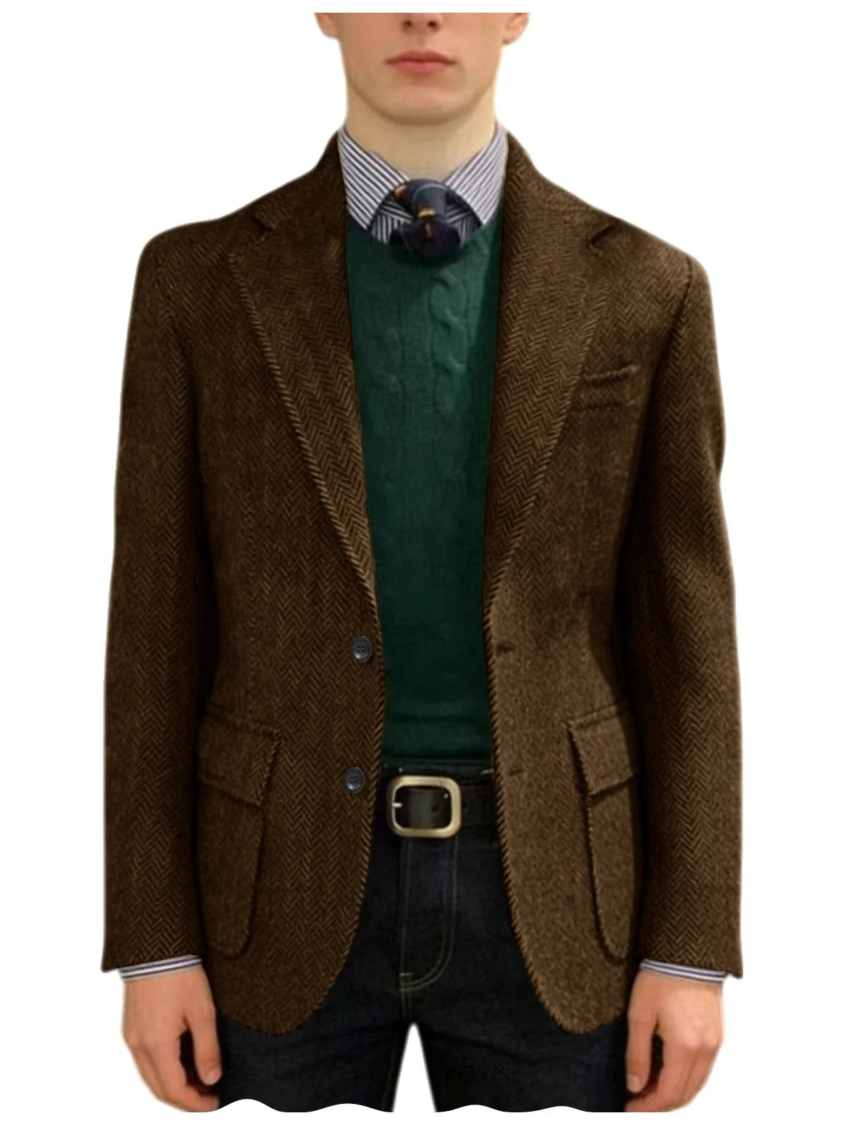 Men's Herringbone Tweed Blazer Classic Fit 2-Button Notch Lapel Flap Pockets Suit Jacket Casual Daily Business Men Sport Coat
