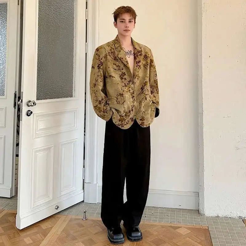 Blazer Casual Elegant Temperament Jacquard 2025 Coat Spring Men's Fashion Floral Printed Loose Male Jacket Clothes JY5533
