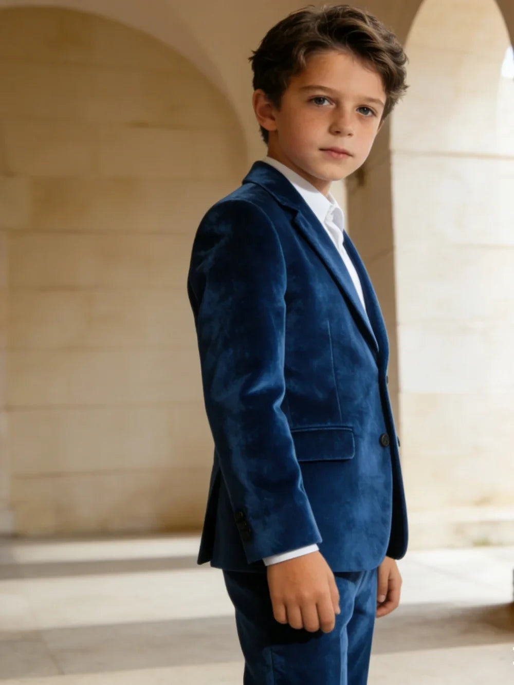 Velvet Boys Suits 2 Pieces Birthday Party Wear Notched Lapel Kids Slim Fit Suit Set Wedding Ring Bearer Outfit Plus Size Tuxedo