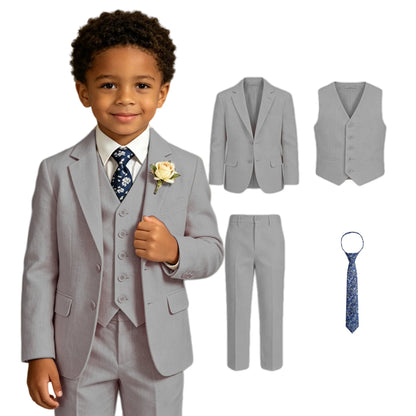 Boys 4-Piece Formal Suit Set – Single Breasted, Notched Collar, Wedding & Occasion Wear