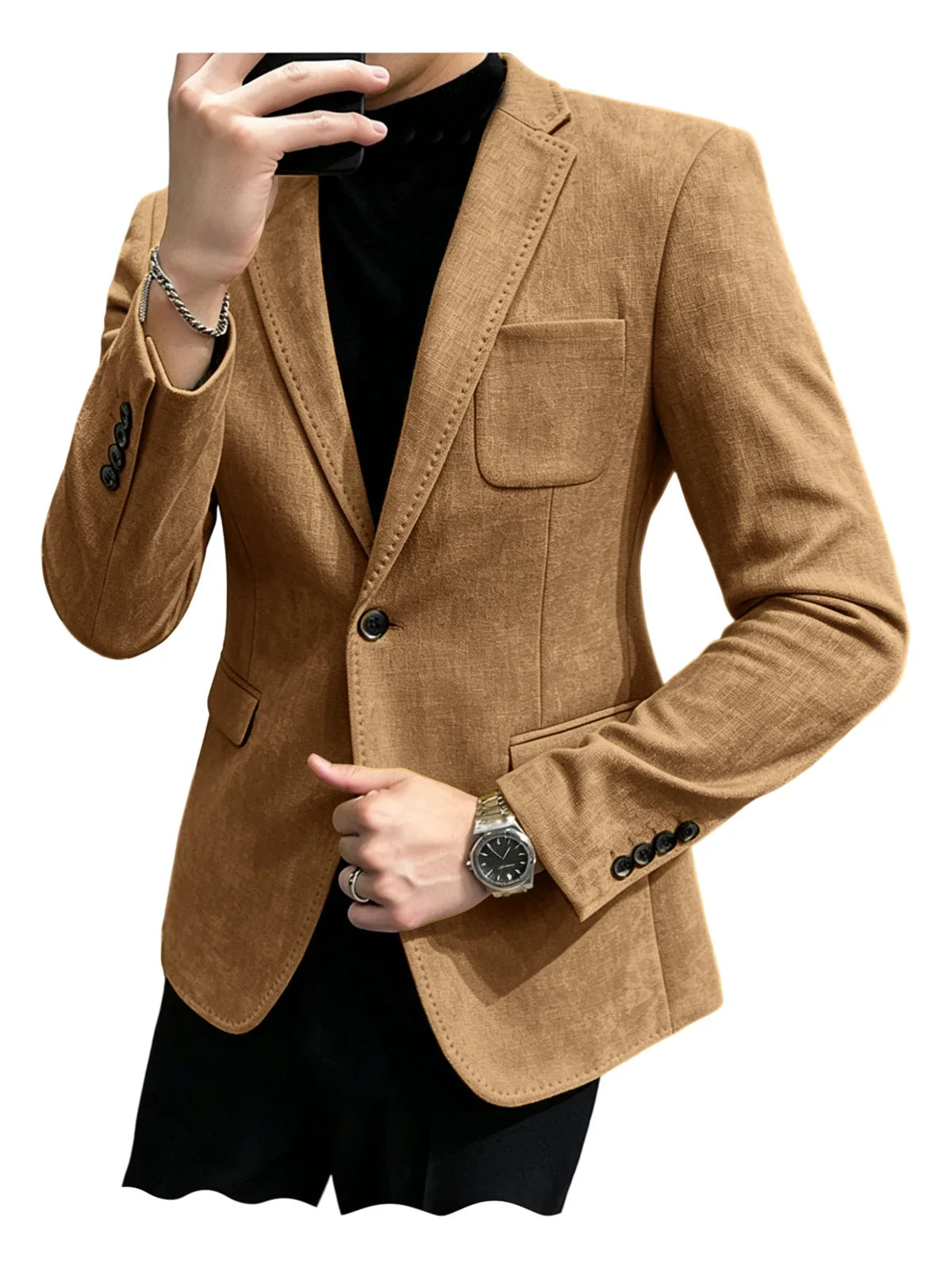 Cotton Linen Blend Men Suit Blazer Slim Fit Breathable Soft Man Jacket For Business Wedding Office Daily Vacation Outdoor Coat