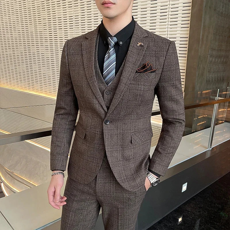 Men's 3-Piece Linen Suit – Smart Casual Big & Tall Formal Set