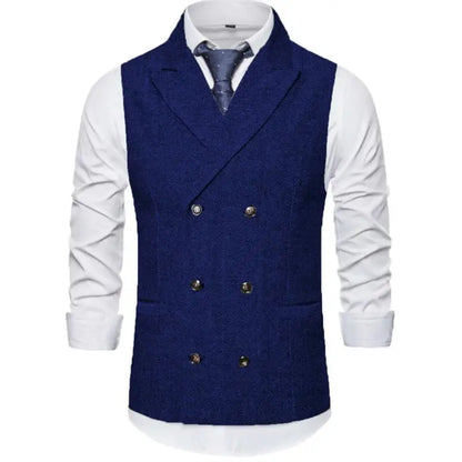 Men's Vest Double Breasted Herringbone Waistcoat for Weddings & Business Formal