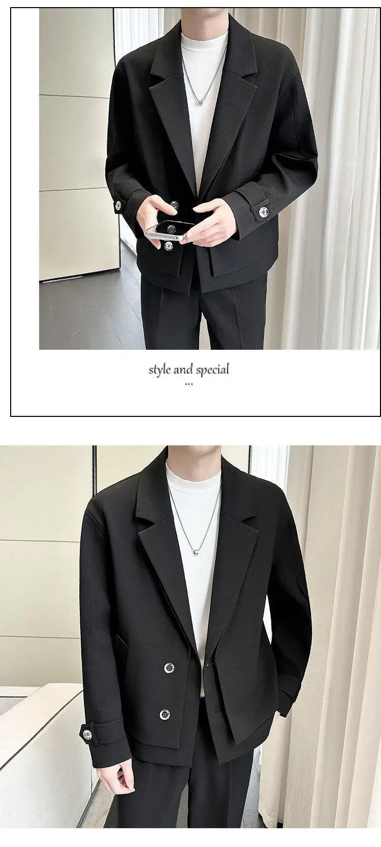 2025 Spring New Fake Two Piece Suit Collar Jacket Men Korean Trend Casual Business Blazers Loose Street Wear Social Jacket