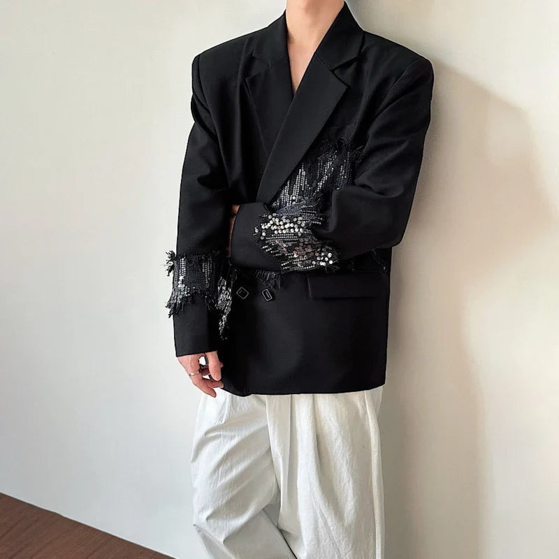 2026 Spring New Sequin Patchwork Design Blazer Coat Men's Trendy Luxury Original Night Club Outfit Casual Jacket JY6775