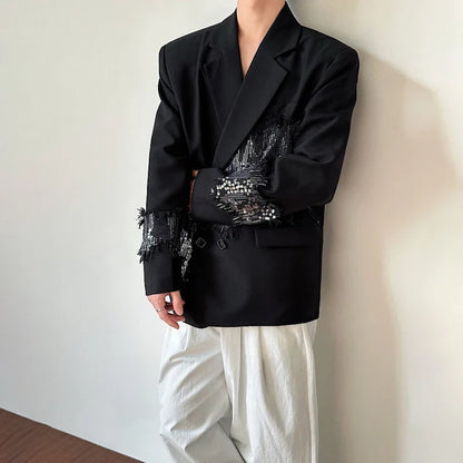 2026 Spring New Sequin Patchwork Design Blazer Coat Men's Trendy Luxury Original Night Club Outfit Casual Jacket JY6775