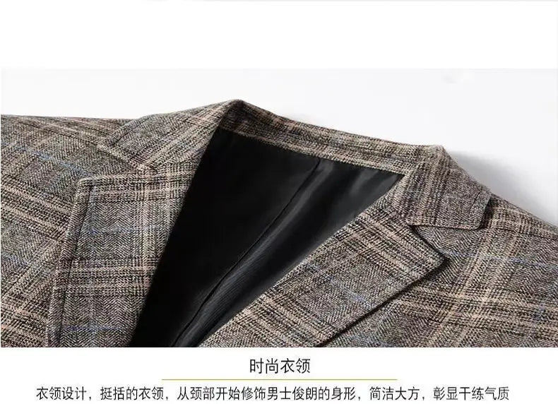 Blazer New Men Fashionable Business Wedding Banquet Casual Hosting Dress Showcases A High-end Middle-aged Checkered Look Blazer
