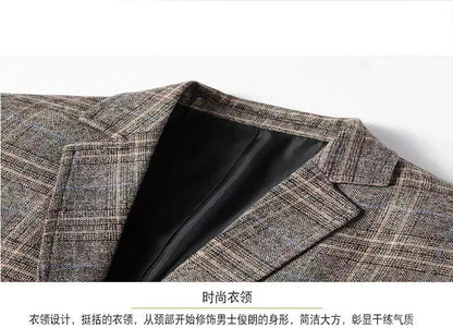 Blazer New Men Fashionable Business Wedding Banquet Casual Hosting Dress Showcases A High-end Middle-aged Checkered Look Blazer