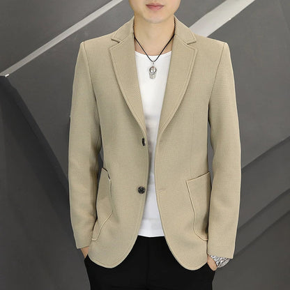 Men's Casual Blazer Two-Button Waffle Pattern for Spring Autumn