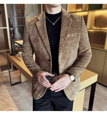 2025 Winter Chenier Thick Suit Jacket for Men Korean Slim Fit Casual Business Men Blazers Wedding Groom Office Social Dress Coat