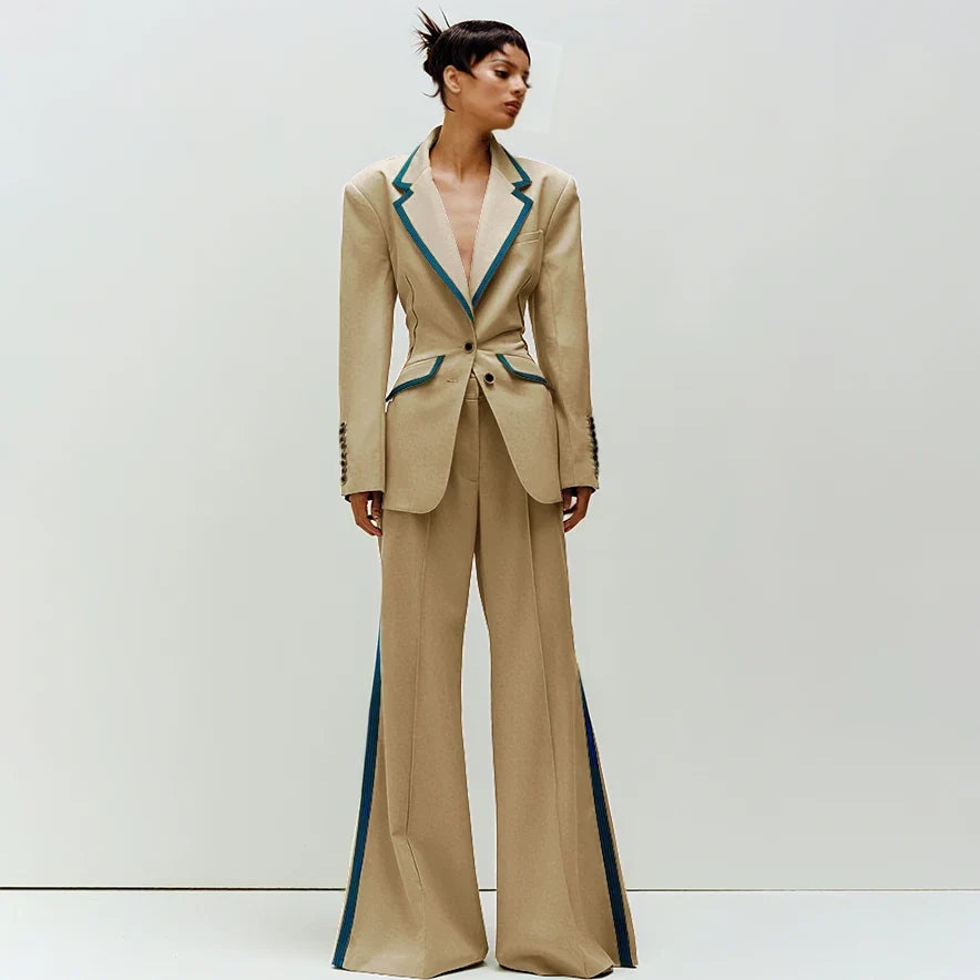 Women's Suit Slim Fit Two Piece(Blazer+Flare Trousers) Pants Set Professional Business Workwear Daily Outfit Suits for Ladies